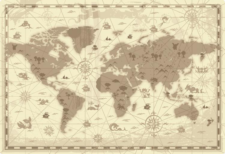 free vector Old map and compass vector 2